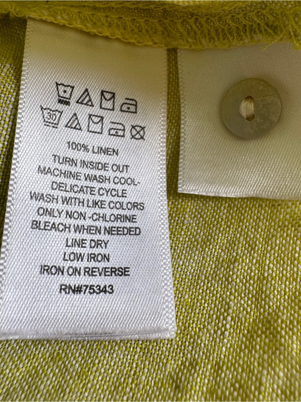Tahari 100% Linen Tunic Top 1X Lemon Yellow Roll Tab Sleeve V Neck Relaxed - Picture 9 of 12